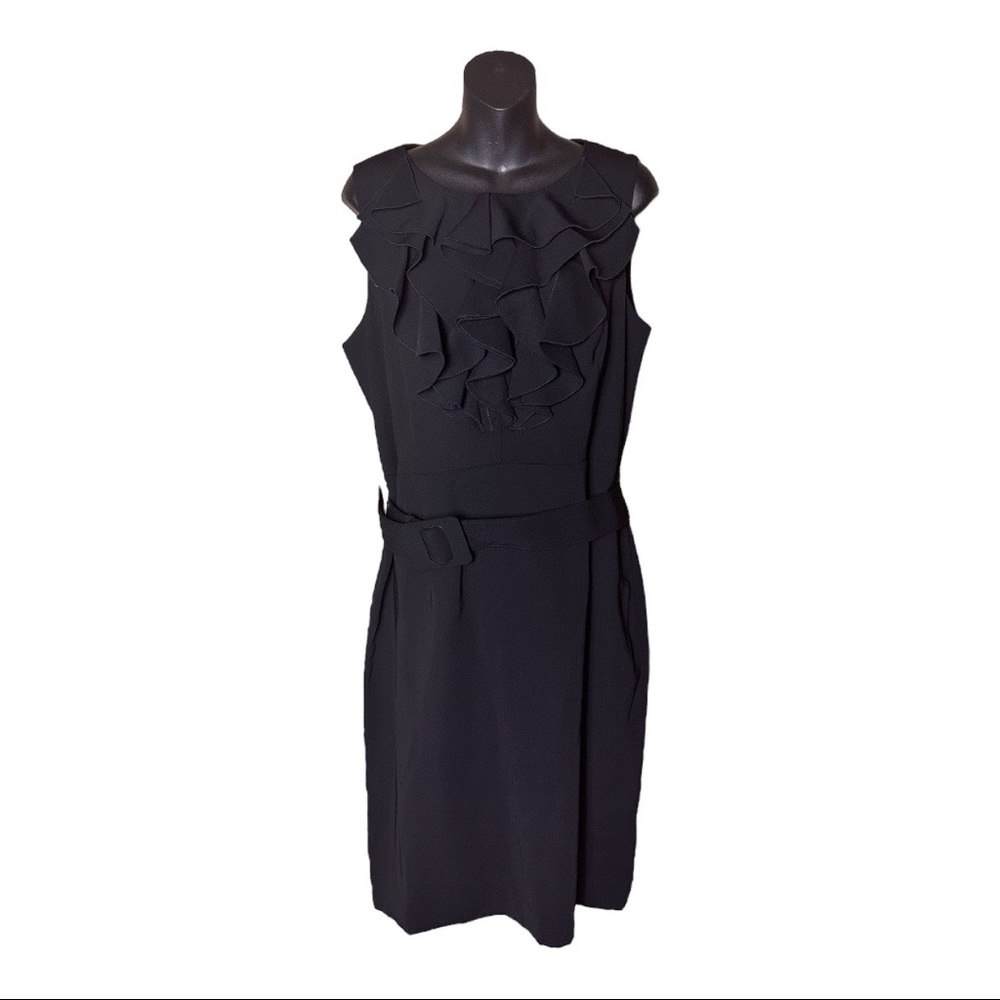 Spense Ruffle Belted Little Black Dress